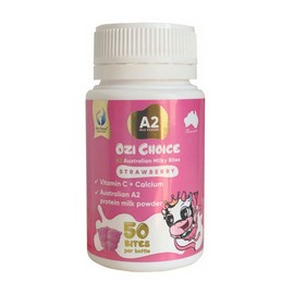 Ozi Choice A2 Australian Milky Bites Calcium + Vitamin C Strawberry Flavour 50 Bites