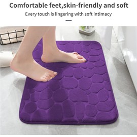 YIHOUSE Memory Foam Bath Mat Cobblestone Bathroom Rugs Super Water Absorbent Bath Mats for Bathroom Machine Washable Bath Rugs(17 x 24,Eggplant)