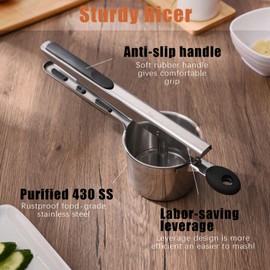 Potato Ricer 15oz Heavy Duty Stainless Steel Potato Masher and Ricer with 3 Interchangeable Discs for Mashed Potatoes, Cheese, Large Press and Mash Kitchen Tool for Daily Cooking Haobone