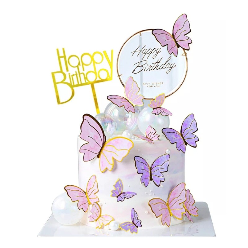 Feawiai 22pzs Decoración Pastel De Mariposa Letrero Feliz Cumpleaño
