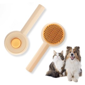 Csirnto Cat Brush Dog Brush with Automatic Cleaning, for Removing Loose Underhair and Strangled Hair, Approved for Short-Haired or Longhaired Cats and Dogs, Stone Yellow