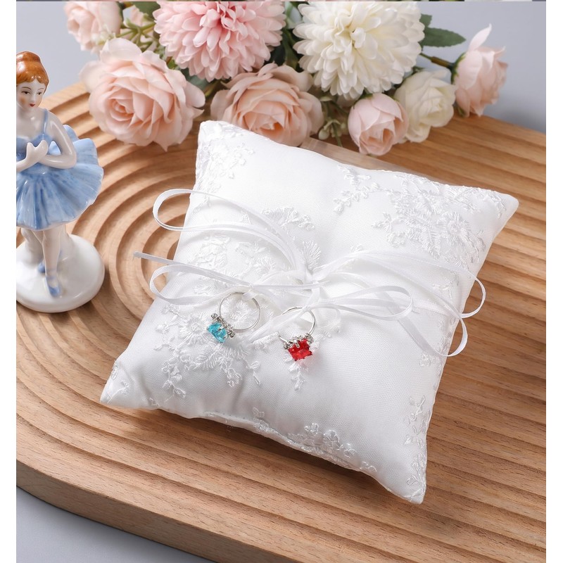Ring Pillow, Ring Pillow for Rings Bearer Ceremony with Bowknot