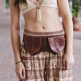 Sleek and Studded Leather Hip Belt-Brown-One Size