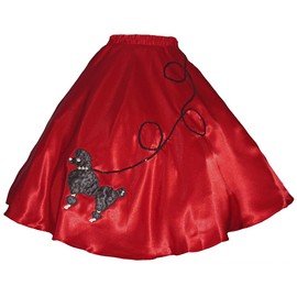 3 BIG NOTES - Adult Satin Poodle Skirt Size Large/XL (35"- 42") Red with Black Poodle
