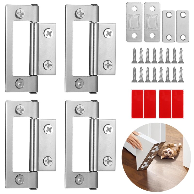 4 PCS Cat Door Silent Hinges with 4 Pcs Kitty