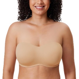 DELIMIRA Women's Strapless Bra Minimizer Seamless Underwire Unlined Bandeau for Big Bust Warm Beige 40DD