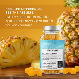 Collagen Gummies - High Strength - for Skin, Hair, Nails, Bones, Muscles & Joints. Hydrolysed Collagen Peptides - Natural Pineapple Flavour, No Additives or Preservatives