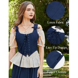 Scarlet Darkness Blue Corset Women Renaissance Lace Up Corset Tops Vintage Medieval Bustier Navy Blue Size 6