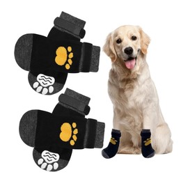 2 Pairs Anti-Slip Dog Socks with Double Adjustable Straps – Non-Slip Paw Protectors for Dogs & Puppies – Indoor & Outdoor Use – Prevent Licking & Chewing – Comfortable & Durable Pet Booties (M)
