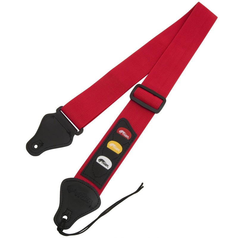 TIGER STP4-RD Guitar Strap with Plectrum Holders Red