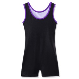 BAOHULU Leotard for Toddler Girls Gymnastics Shorts Sparkle Embroidery Tank Biketards One Piece B165_BlackPurple_120 Black Purple