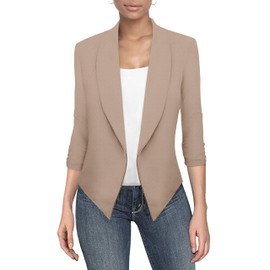 Hybrid & Company Womens Casual Work Office Open Front Blazer Jacket with Removable Shoulder Pads JK1133 Beige M