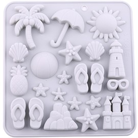 AIBOYA 2Pcs Summer Beach Theme Silicone Molds Coconut Tree Starfish Shells Beacon Pineapple Candy Mold For Candy Chocolate