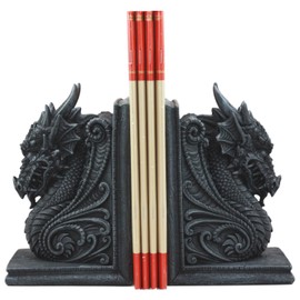 Ebros Gothic Guardian of Bibliography Dragon Bookend Set of Two Figurine Faux Stone Dragon Fantasy and Legends