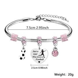 LUXYSODE Football Initial A-Z Bracelet Football Gift for Girls Just A Girl Who Loves Football Footballer Gifts Birthday Christmas Graduation Gifts (J)