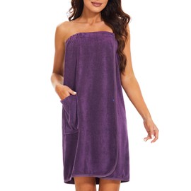 Ymmchy Sauna Terry Towelling Bathrobe Women's Sauna Towel Sauna Kilt with Press Studs, Pocket and Elastic Band, Purple