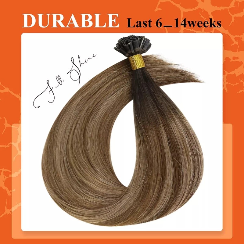 Full Shine Extensiones Cabello Natural Ombre Con Raíces Oscur 14in