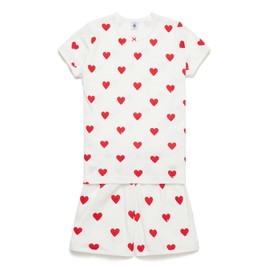Petit Bateau Girls Pyjacourt, White Marshmallow / Red Terkuit