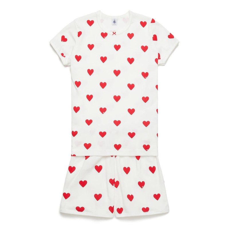 Petit Bateau Girls Pyjacourt, White Marshmallow / Red Terkuit