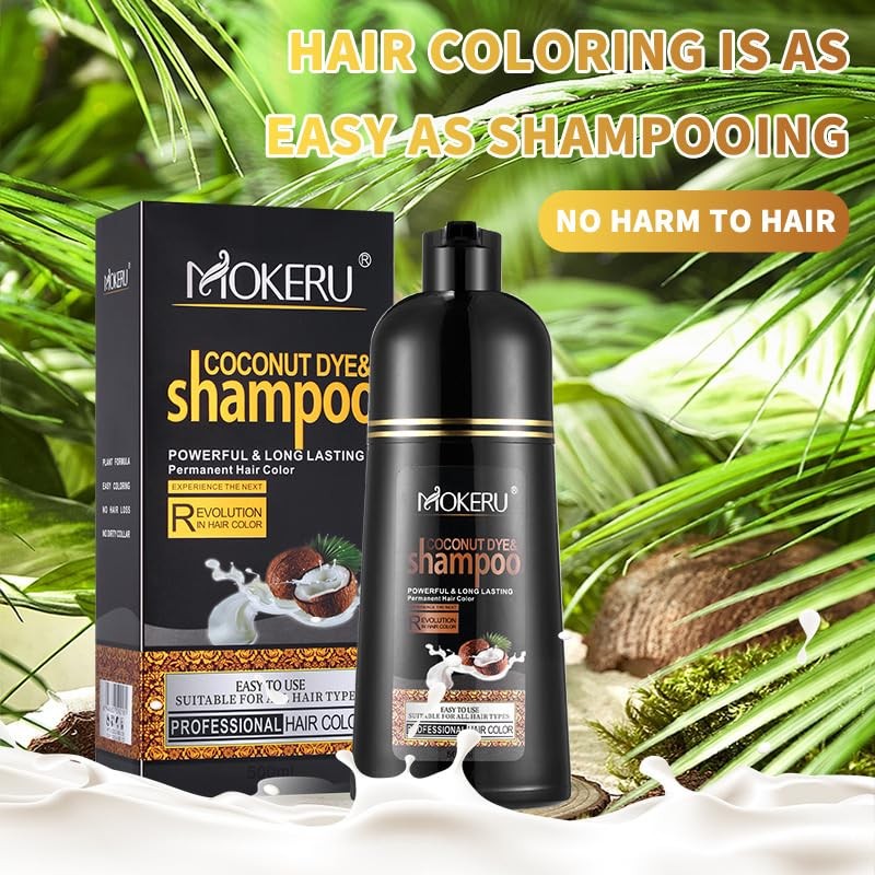 Champú Tinte Negro Con Aceite De Coco Mokeru 3 En