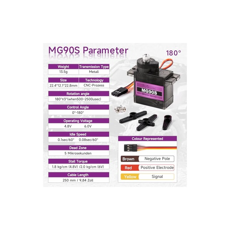 Miuzei MG90S 9G Micro Servo Motor Kit de Motor Engranaje