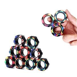 rflaueo 9pcs Stress Relief Magnetic Rings Magnetic Rings Fidget Toy Colorful Training for Adults and Children Toys Relieves Reducer(U23-1)