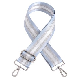 ILUFAM Stripes 5cm Wide Shoulder Bag Strap Replacement Belt Adjustable Handbag Strap Crossbody Bag Strap Luggage Accessories (Silver&Light Blue)