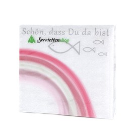 20 Napkins Schön dass du da bist mit Fische und Regenbogen rosa as Table Decoration for Communion, Confirmation and Christening 33 x 33 cm