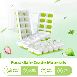 DOQAUS Ice Cube Tray with Lids - 4 Pack Stackable Silicone Ice Trays for Freezer, BPA & LFGB Safe, Easy Release for Kitchen, RV, Cocktail, Coffee, Soup & Food