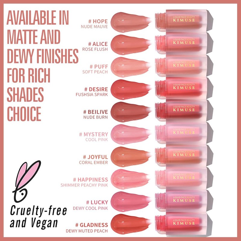 KIMUSE Soft Cream Blush Makeup, Liquid Blush for Cheeks, Weightless,