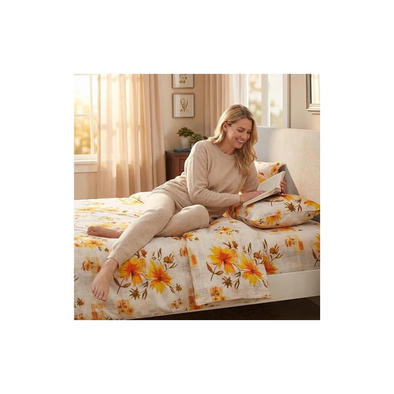 JSD Juego de sábanas con Estampado Floral Amarillo, tamaño King,