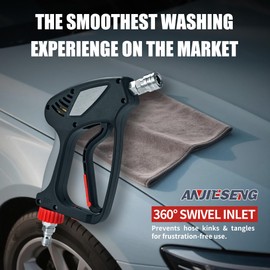 Professional Pressure Washer Gun - 5000 PSI, 10.5 GPM High Flow Power Washer Gun with Military Lock & Tangle-Free 360° Alloy Swivel | Stainless Steel Body | Compatible with Foam Cannon for Car Wash