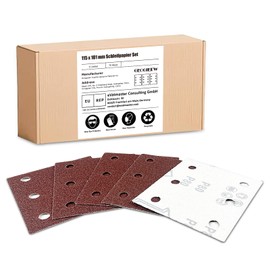 GEOGIEEW Pack of 70 Sandpaper Velcro Discs Kit, 100 Grit 6 Holes 115 x 101 mm for Orbital Sander