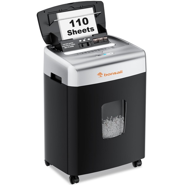 Bonsaii Paper Shredder for Office, 110-Sheet Autofeed Heavy Duty Shredder,