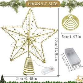 Christmas Tree Topper, 11.8 Inch Christmas Tree Topper, Christmas Tree Topper Star, Christmas Decoration with 20 LED Glitter Pearls, LED Star Christmas Tree Decoration, USB-Operated Remote Control