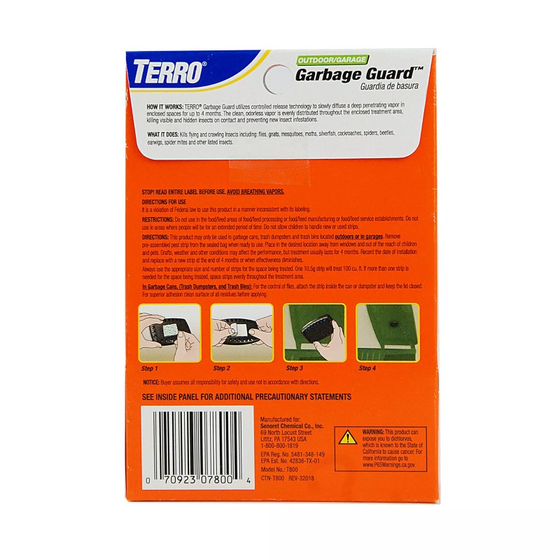 TERRO Outdoor / Garage GARBAGE GUARD PEST STRIP Kills Insects