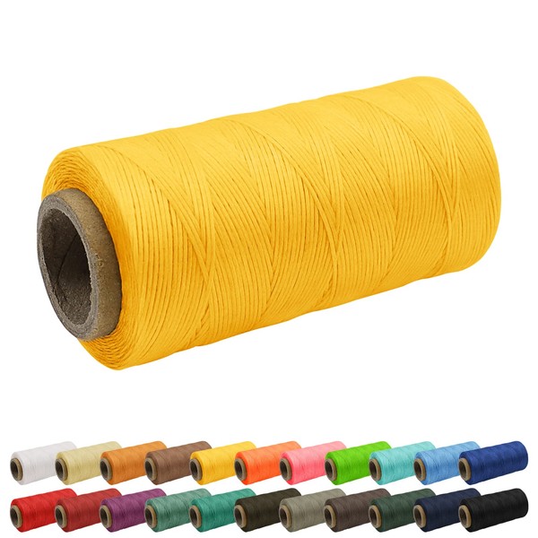Uiopa 1mm Waxed Thread, 260m 150D Flat Leather Sewing Thread, Hand Stitching Thread Waxed Cord for Leather Craft, Bookbinding, Shoes Repairing, Yellow Cord