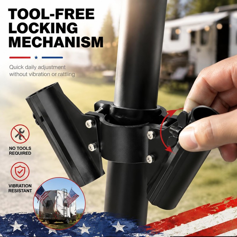 RV Dual Flag Pole Mount for 2" and 2¼" Tongue