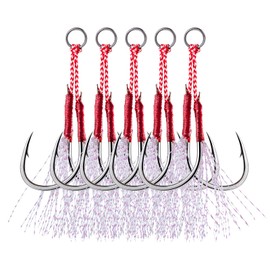 Goture Silver Bucktail Jigging Double Fishing Assist Hooks Kit for Lead Vertical Jigging Lures Jigging Slow Fast Jigs, Pack of 20