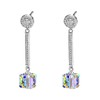 Cube Austrian Crystal Drop Long Dangle Earrings for Women 925