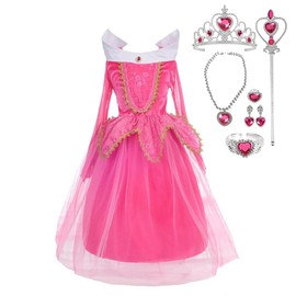 Lito Angels Sleeping Beauty Princess Aurora Hot Pink Costume Fancy Dress Up for Kids Girls, Birthday Party Outfit with Accessories Age 5-6 Years (Tag Number 120)