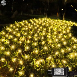 300 LED Net Lights, 14.8ft x 5ft 8 Modes Christmas Outdoor Mesh Lights Connectable, Waterproof Decorative String Lights Plug in for Bushes Xmas Tree Garden Wedding Party (Clear Wire, Warm White)