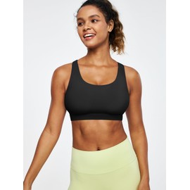 Ewedoos Sports Bras for Women Strappy Padded Sports Bras Buttery Soft Medium Support Workout Yoga Bra Criss Cross Back Black