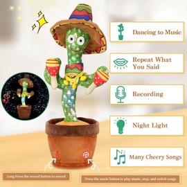 Edencomer Dancing Talking Cactus, Singing Cactus Toy, Interactive Voice Recording Plush Toy for Children, Gifts for Boys Girls Adults (Drummer)