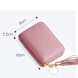 ZhengYue Credit Card Holder Blocking PU Leather Mini Credit Card Wallet Purse Key Chain with Zipper for Women Men Pink