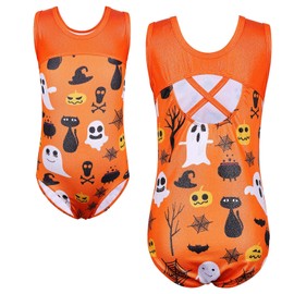 TFJH E Girls Gymnastic Leotards Children Practice Outfits Ballet Dance Bodysuit Hallooween Size 7-8 Orange 8A