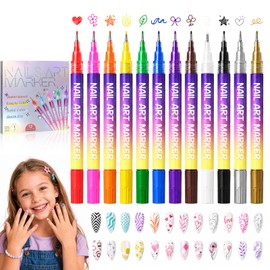 12 Colors Nail Art Pens, 0.5mm Fine Tip Nail Art Markers, 3D Acrylic Polish Pen Set, Quick Dry Nail Art Kit for DIY Home Salon, Professional Nail Art Tools, Manicure Set Gift for Adults Beginners