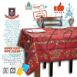 La Cigale Oliviere Wipeable Tablecloth Spill Resistant Acryllic Coated, Floral Cotton French Provencal Tablecloth for Rectangle Tables, fordoor and Outdoors, Red, 60 x 60