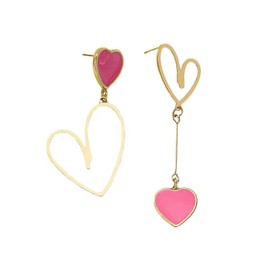 KBRPEY Asymmetric Earrings Heart Drop Earrings Heart Mismatched Earrings Gold Pink Love Heart Drop Earrings Valentine's Day Mother's Day Birthday Fashion Heart Earring Gifts, Alloy Steel