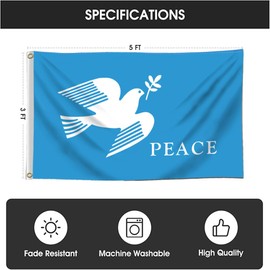 DecrPlus Peace Dove Flag Banner 3X5Ft HD Printing with 2 Grommets Garden Outdoor Indoor Home Parade Decor